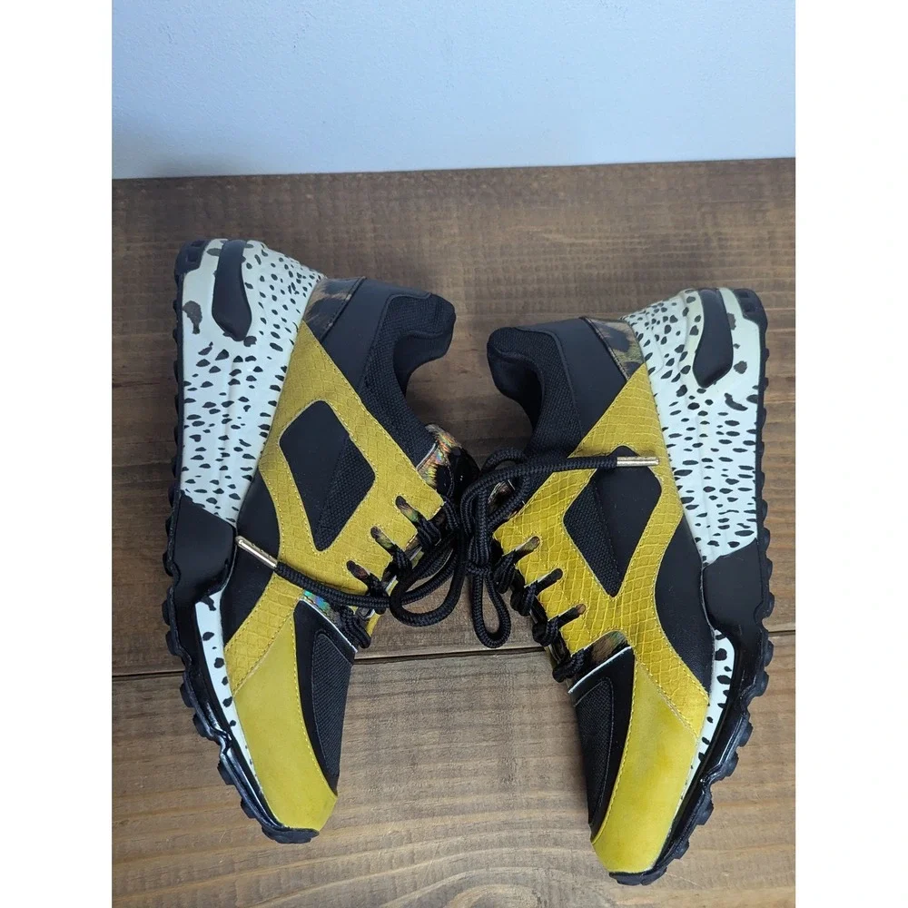 Steve Madden Barra Womens Yellow Black Mixed Animal Print Chunky Sneakers 8.5M